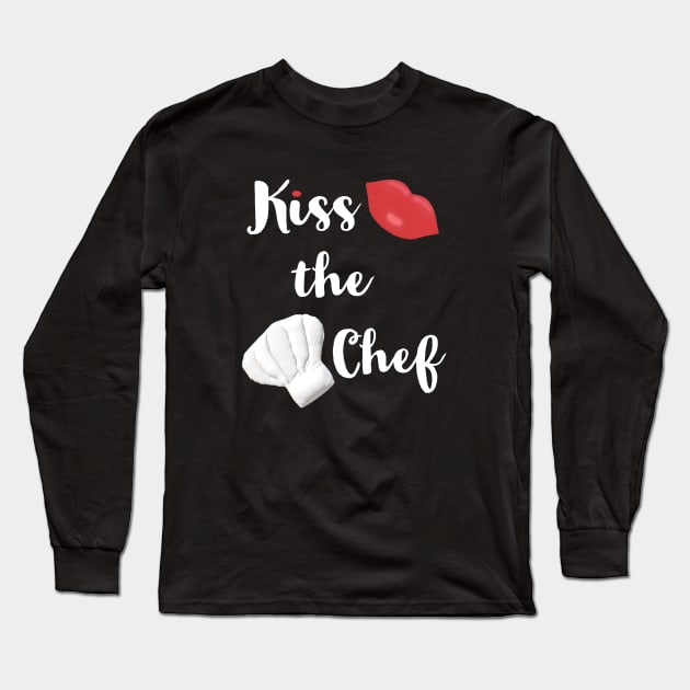 Kiss the Chef (Black with White and Red Letters) Long Sleeve T-Shirt by Art By LM Designs 